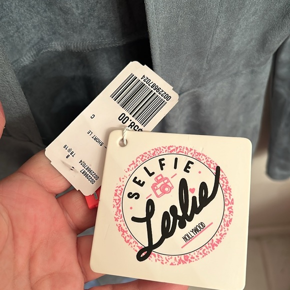 NWT Selfie Leslie Sz L Blue Embroidery LaceFaux Suede Front W/Cut Out Back Dress - Picture 4 of 6